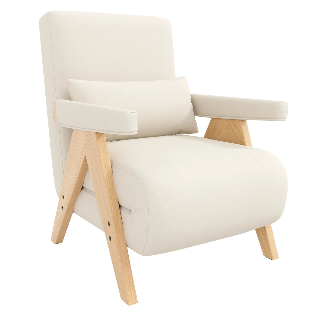 Poltrona letto 3 in 1 con schienale regolabile a 6 posizioni cuscino lombare in lino beige e struttura in metallo