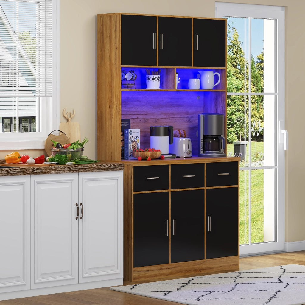 Mobile buffet cucina 100 x 40 x 180 cm con LED, prese USB, cassetti e ripiani regolabili
