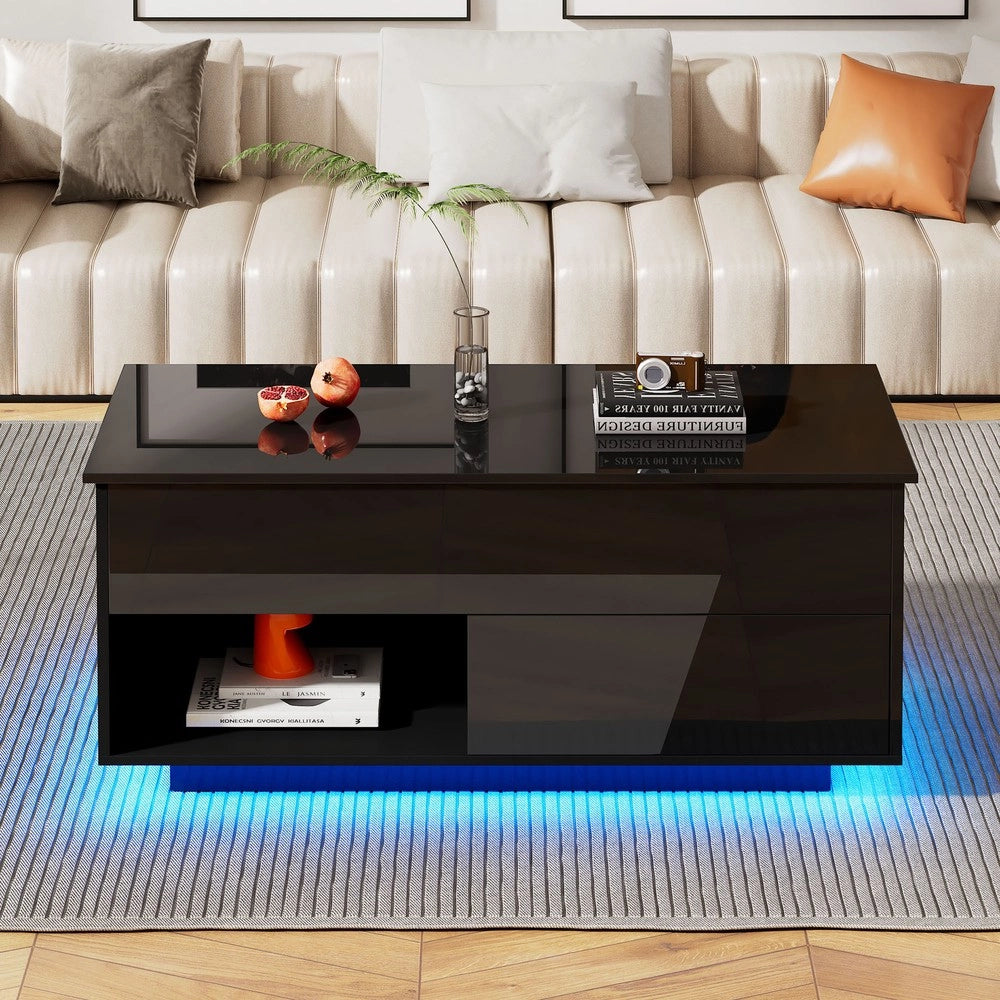 Tavolino da Caff¨¨ con LED e Piano Sollevabile ¨C Xylo ¨C Nero, Legno, 100x50x55 cm