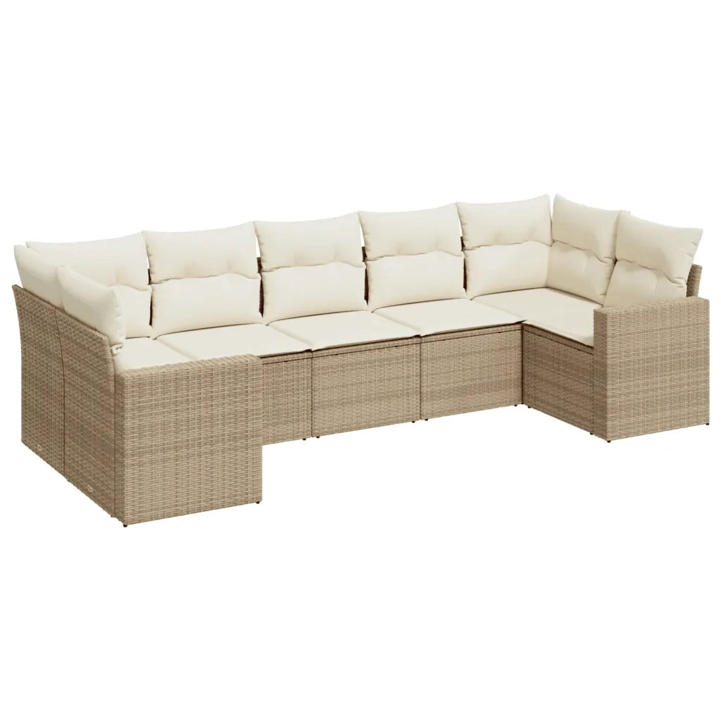 Set Divani da Giardino 7 pz con Cuscini Beige in Polyrattan 3219378