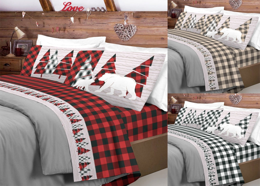 Completo Lenzuola Letto Pensieri Delicati 100% Cotone Dis. Canada - Matrimoniale - Rosso