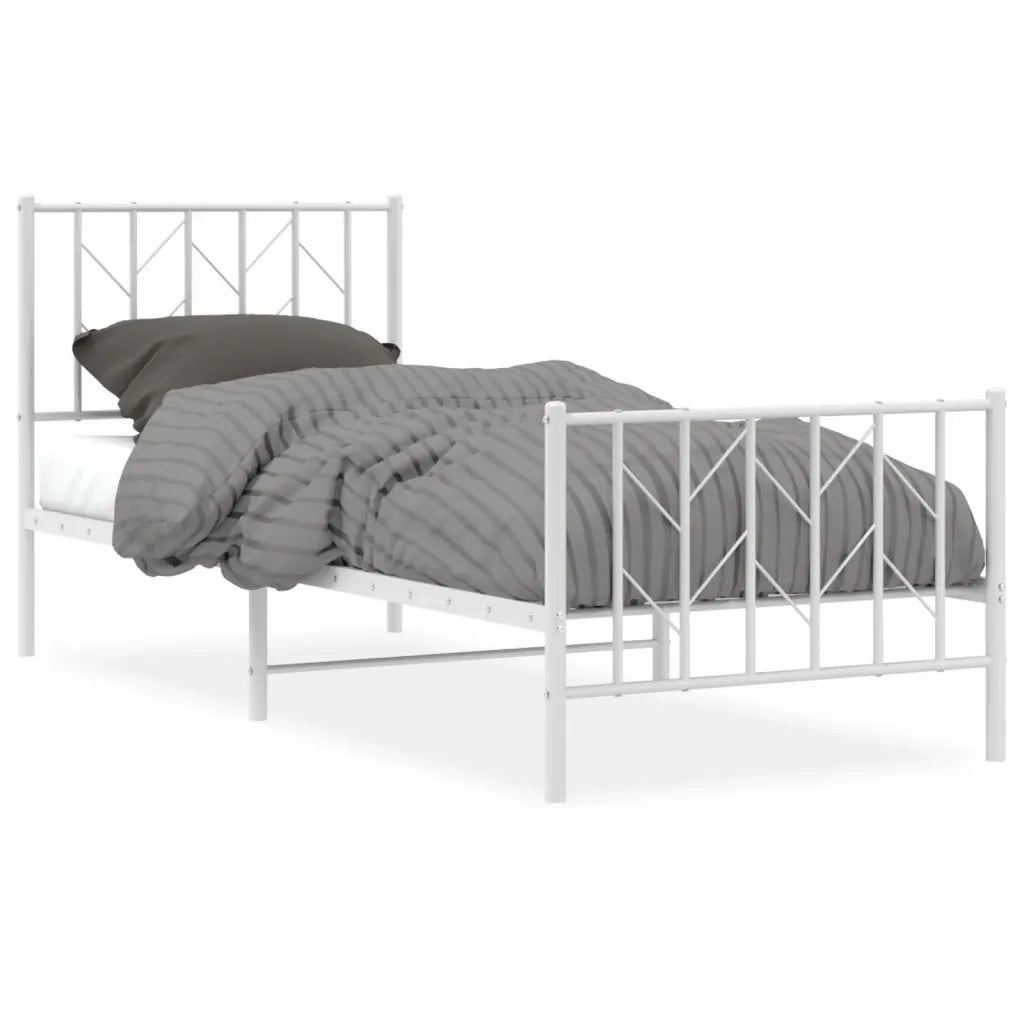 Letto singolo | Letto per adulti | Giroletto con Testiera e Pediera Metallo Bianco 80x200 cm