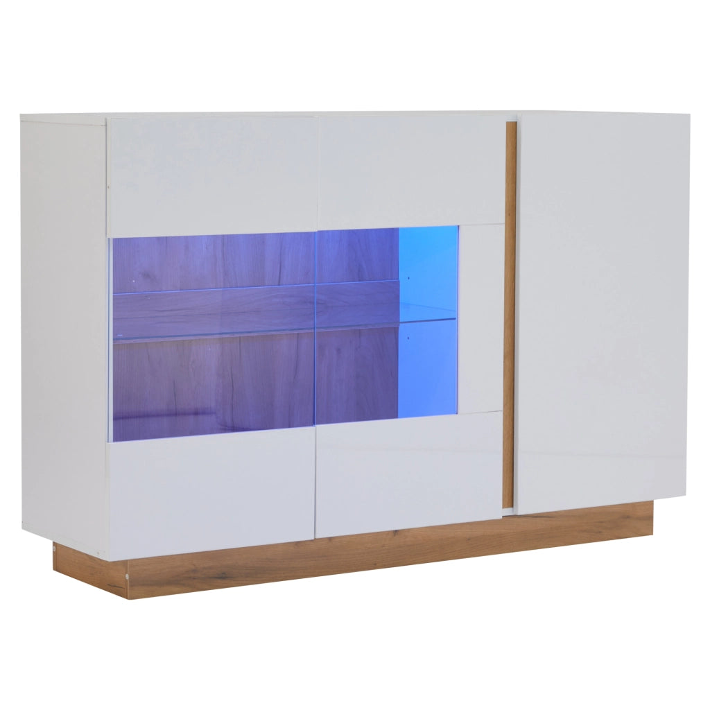 Credenza Lucida ¨C Xylo ¨C Bianco, Vetro e Legno, 138x38x90,5cm