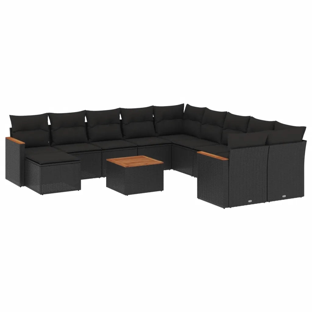 Set Divani da Giardino 12 pz con Cuscini Nero in Polyrattan 3258975