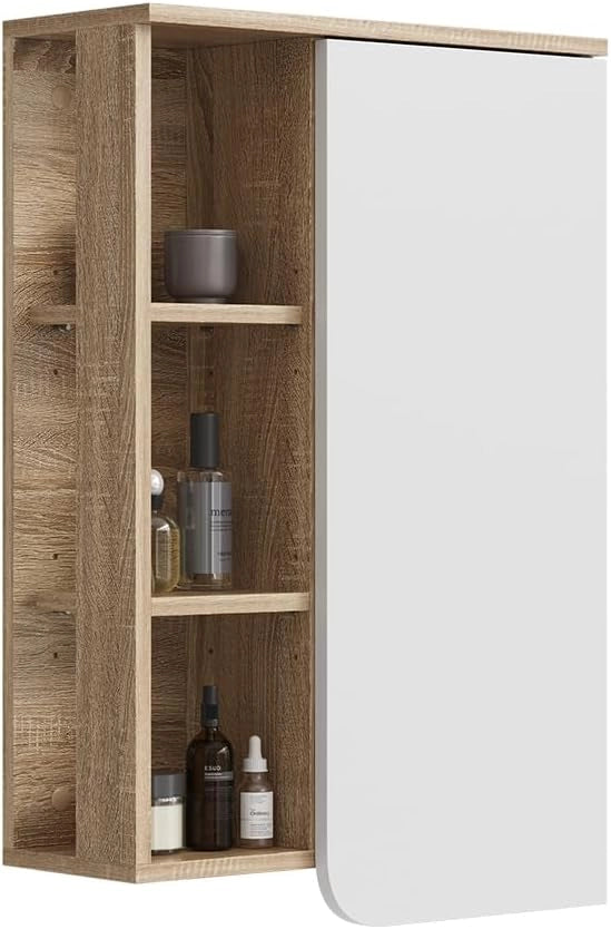 Mobile bagno Karen, Sonoma/Bianco, 50 x 75 cm con anta e vani a giorno, per montaggio a parete con vani a giorno e vani chiusi