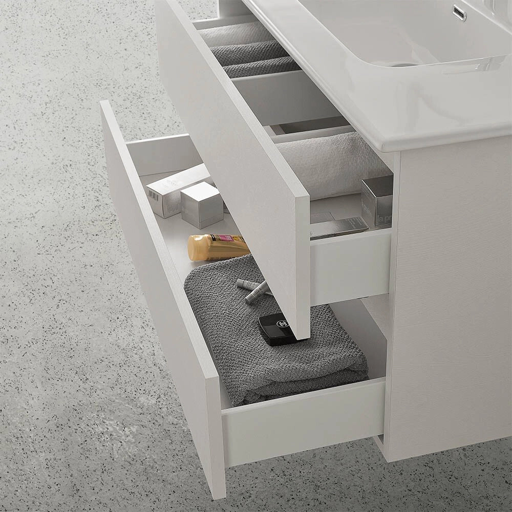 Mobile bagno sospeso 90 cm rovere bianco con pensile H 125 Nadia