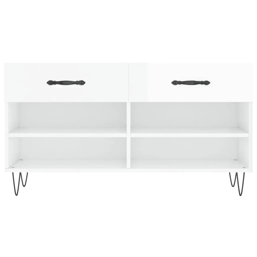 Panca Porta Scarpe | Scarpiera | Mobile per scarpe Bianco Lucido 102x35x55 cm Legno Multistrato