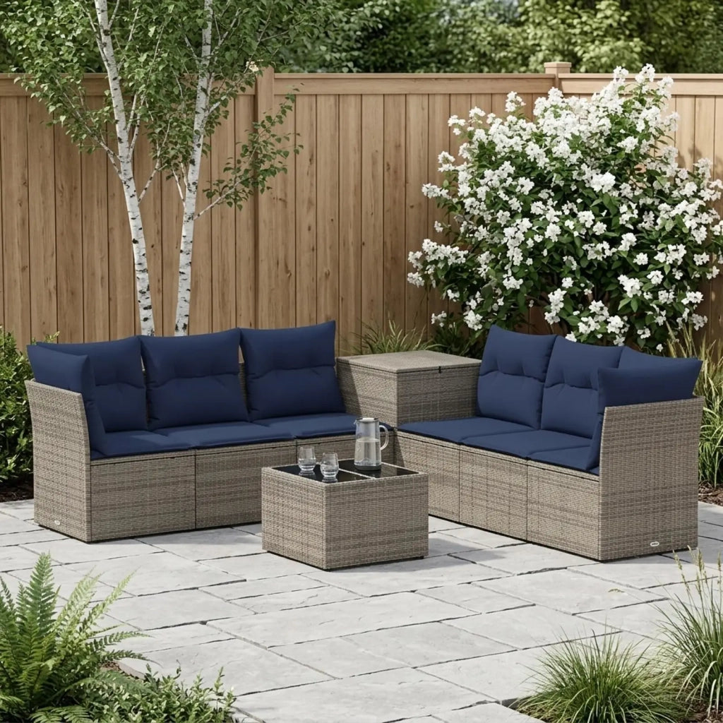 Set di divani 8 pz Grigio e Blu Navy Rattan sintetico e Acciaio 3448277