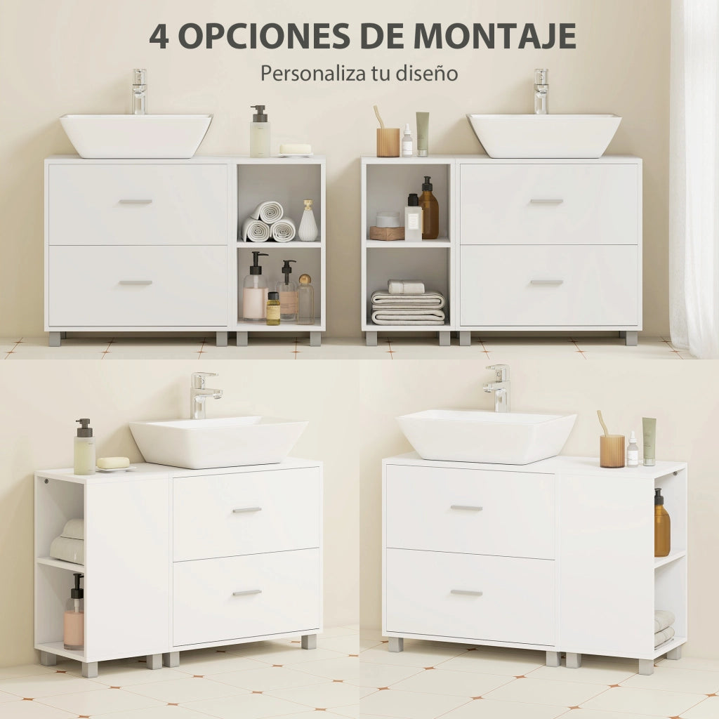 Mobile Bagno Sottolavabo con 2 Cassetti e 2 Ripiani Aperti ¨C Zephmum ¨C 90x30x60 cm Bianco