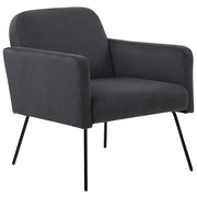 Poltrona Velluto Grigio Snelle Gambe In Metallo Nero Moderno Soggiorno Retrò
