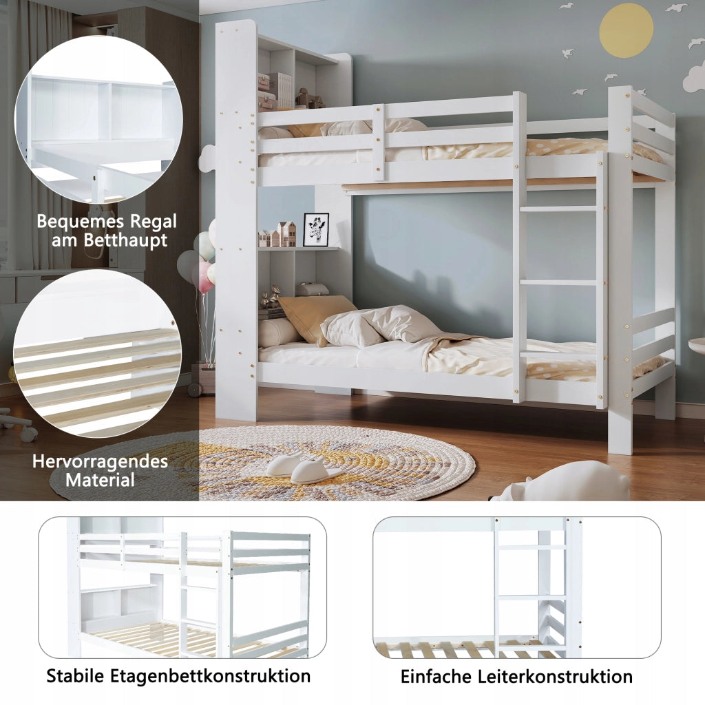 Letto a castello con scaffali - Xylo - 90x200 - Bianco