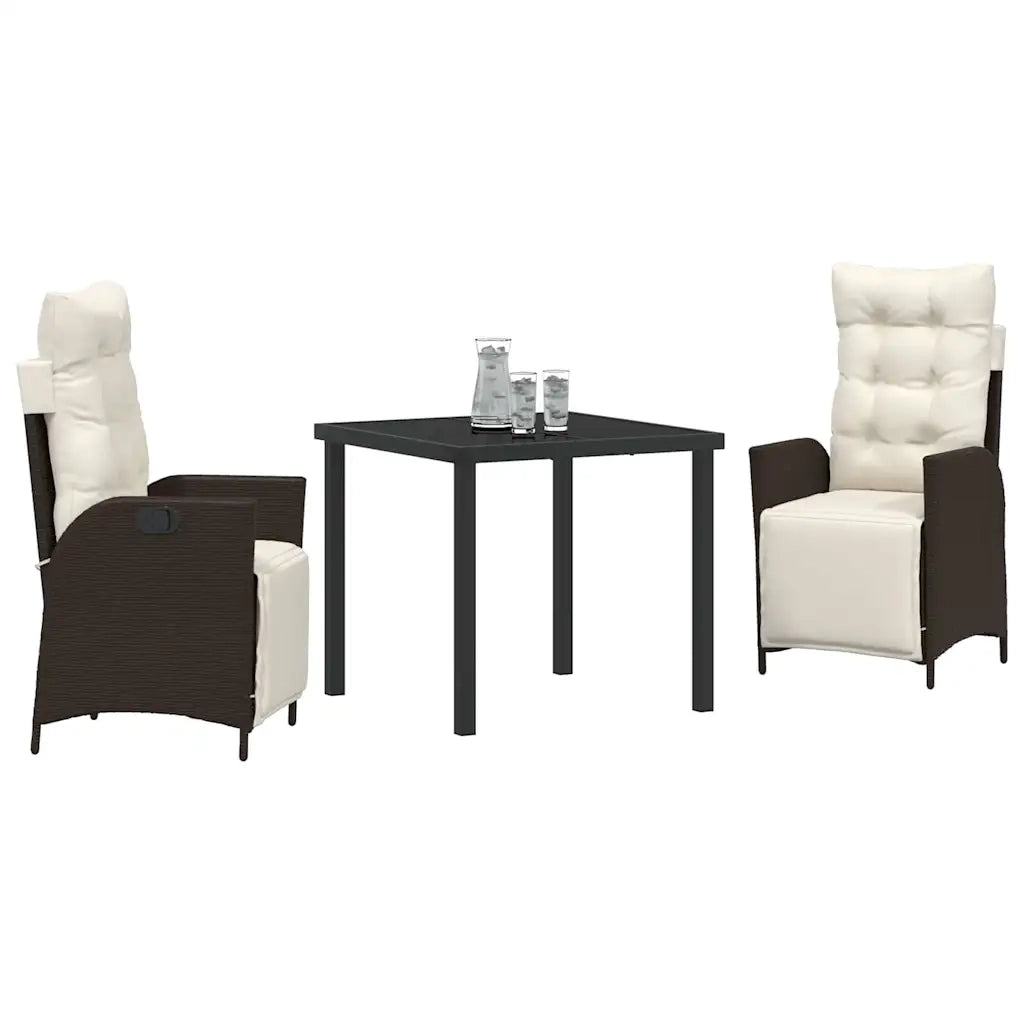 Set da Pranzo per Giardino con cuscino 3 pcs Marrone polyrattan 3380540