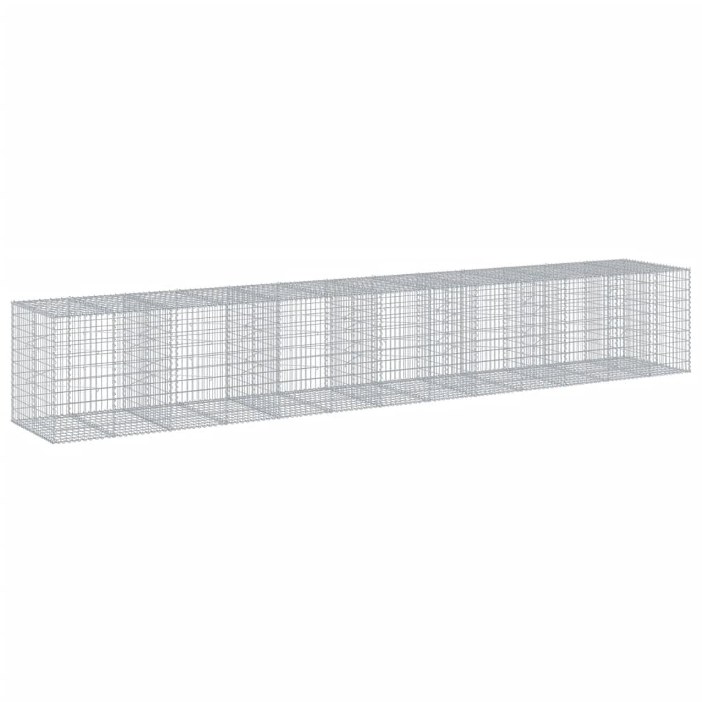 Gabbione recinto a gabbia muro di contenimento con coperchio 650 x 100 x 100 cm ferro zincato argento 02_0040187