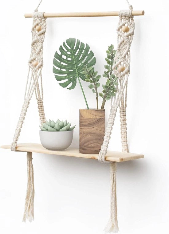 Pannello di legno per decorazione bohemienne - Pannello da appendere per soggiorno, bagno e balcone con disegno macramé