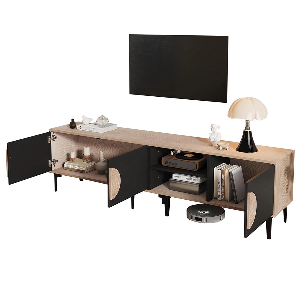 Mobile TV Basso 180x35x49cm - Xylo - 2 Ante, Colore Legno e Nero, fino a 80"