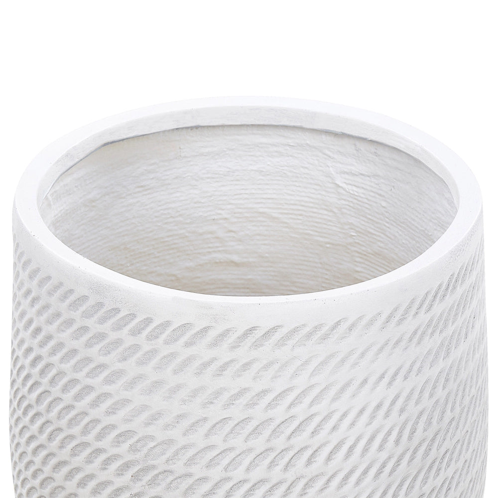 Vaso rotondo per piante in fibra di argilla con motivo in rilievo bianco sporco ⌀ 39 cm giardino terrazzo
