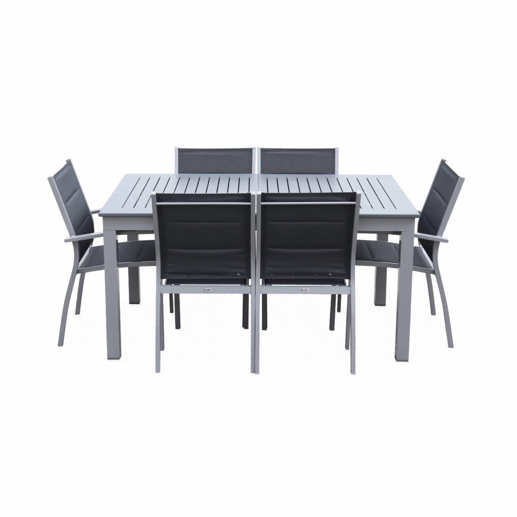Set tavolo da giardino allungabile in alluminio con 6 sedie, grigio