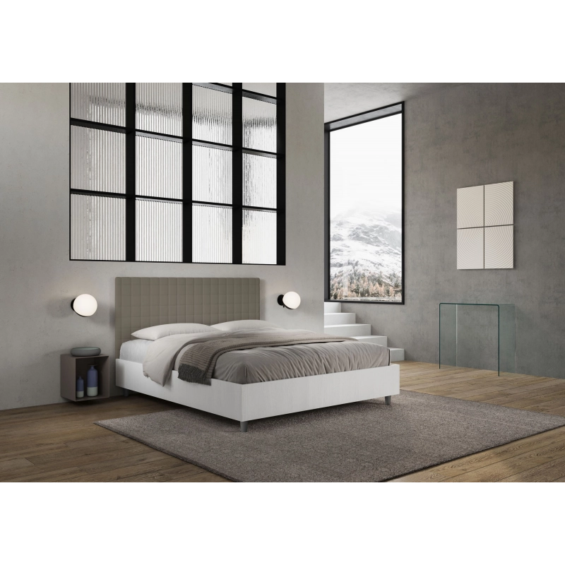 Letto Matrimoniale 160x190 cm struttura bianco frassino testata Burmy - Similpelle,Cappuccino,Contenitore