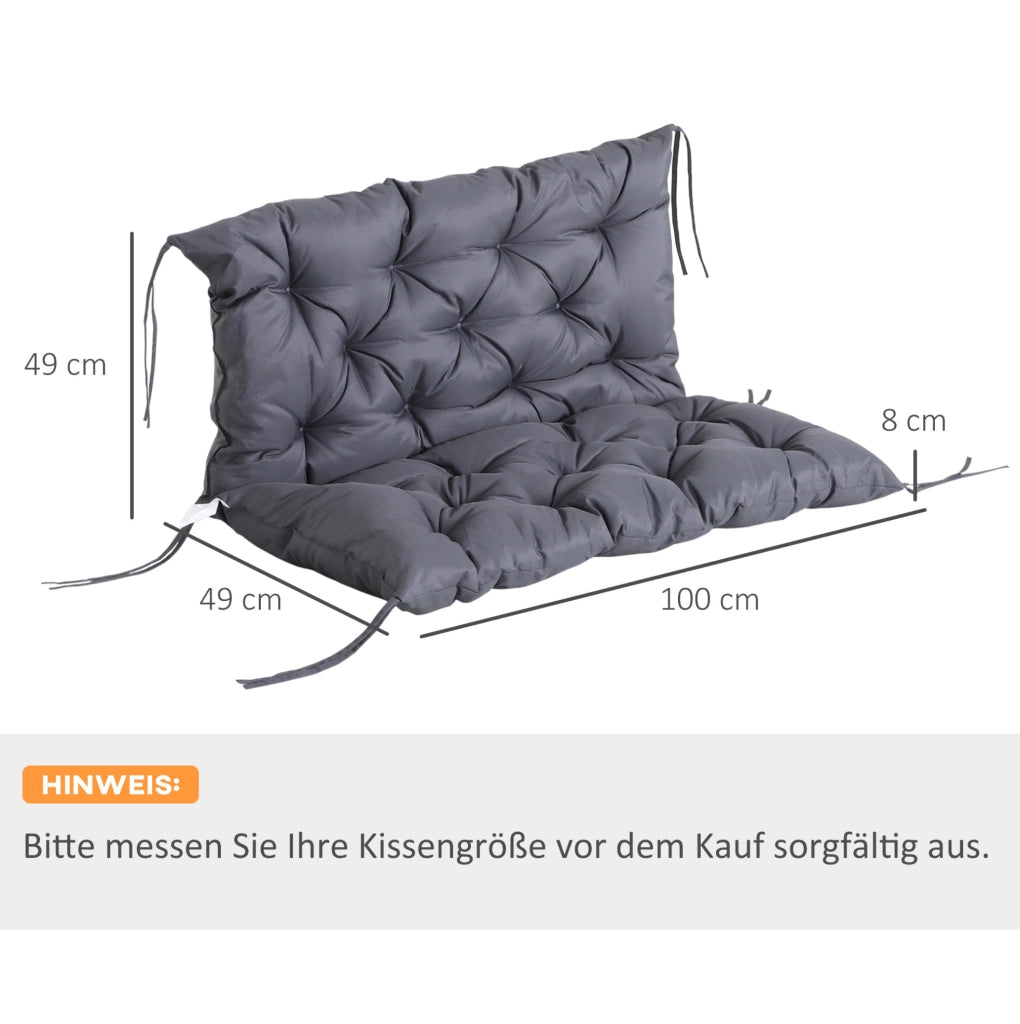 Cuscino per panca 100x98x8 cm con schienale e 6 lacci in poliestere grigio scuro