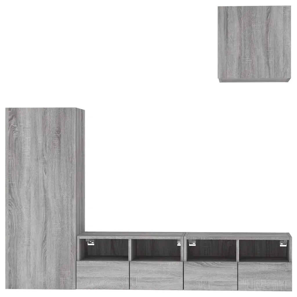 Mobili TV a Muro 4pz-Set di 4 Credenza per TV sospesa Grigio Sonoma in Legno Multistrato 255419