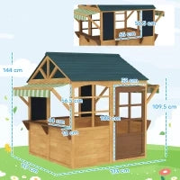 Casetta per Bambini 3-8 Anni con 5 Finestre e 2 Lavagne, in Legno di Abete, 173x117x144 cm, Marrone e Blu
