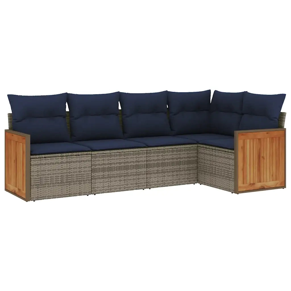 Set Divani da Giardino 5 pz con Cuscini Grigio in Polyrattan 3227629