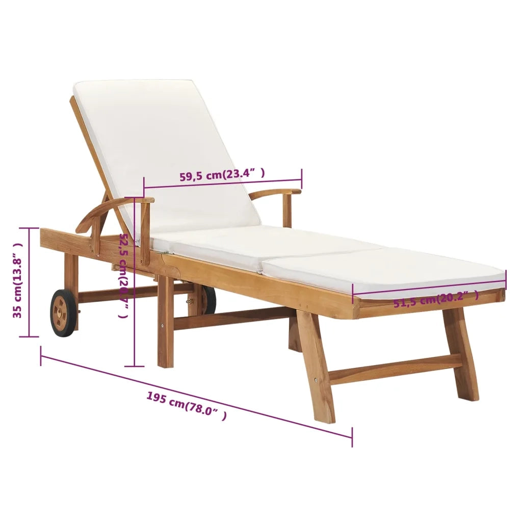 Lettino Prendisole con Cuscino in Massello di Teak Crema 48022