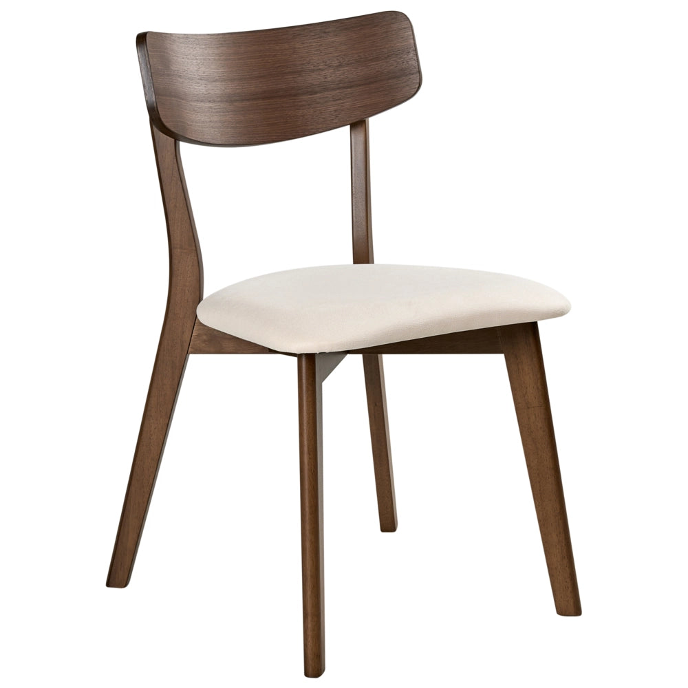 Set di 2 sedie da pranzo Struttura in legno di caucciù marrone scuro Seduta in tessuto bianco sporco senza braccioli Design retrò