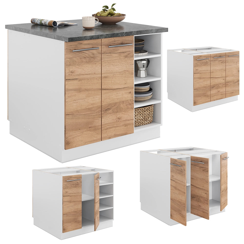 Isola cucina Fame-Line Rovere dorato/Bianco 90 cm senza piano di lavoro Vicco