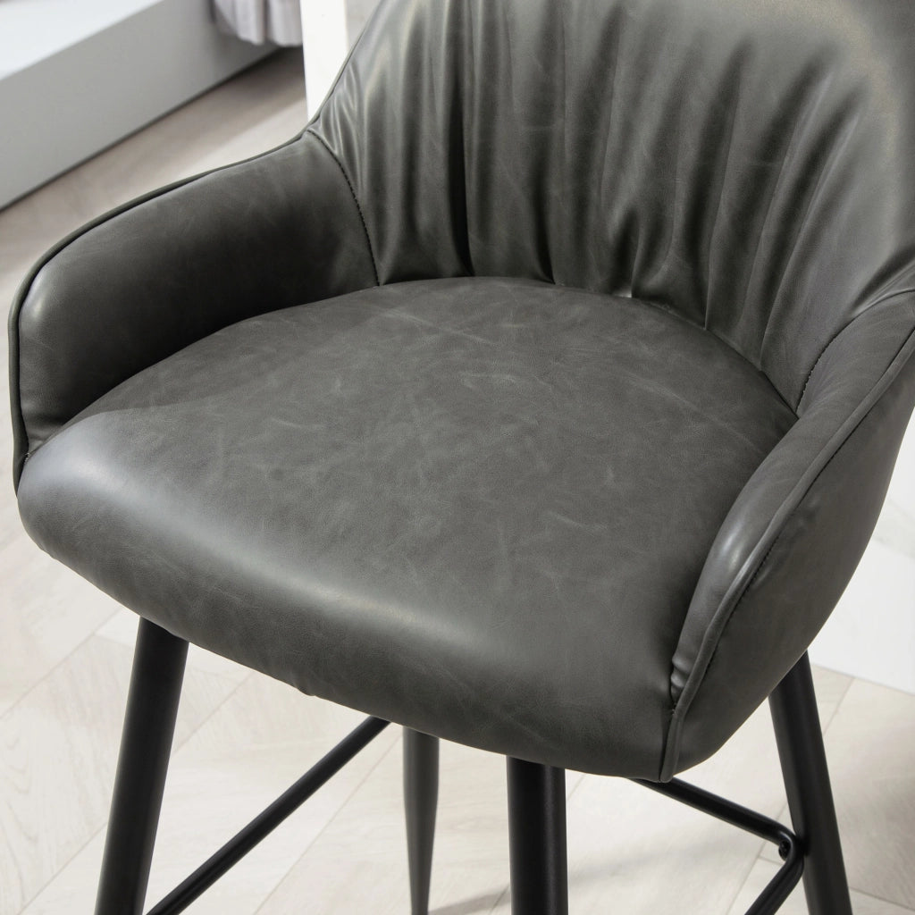 Set 2 Sgabelli da Bar con Schienale in Finta Pelle PU Grigio