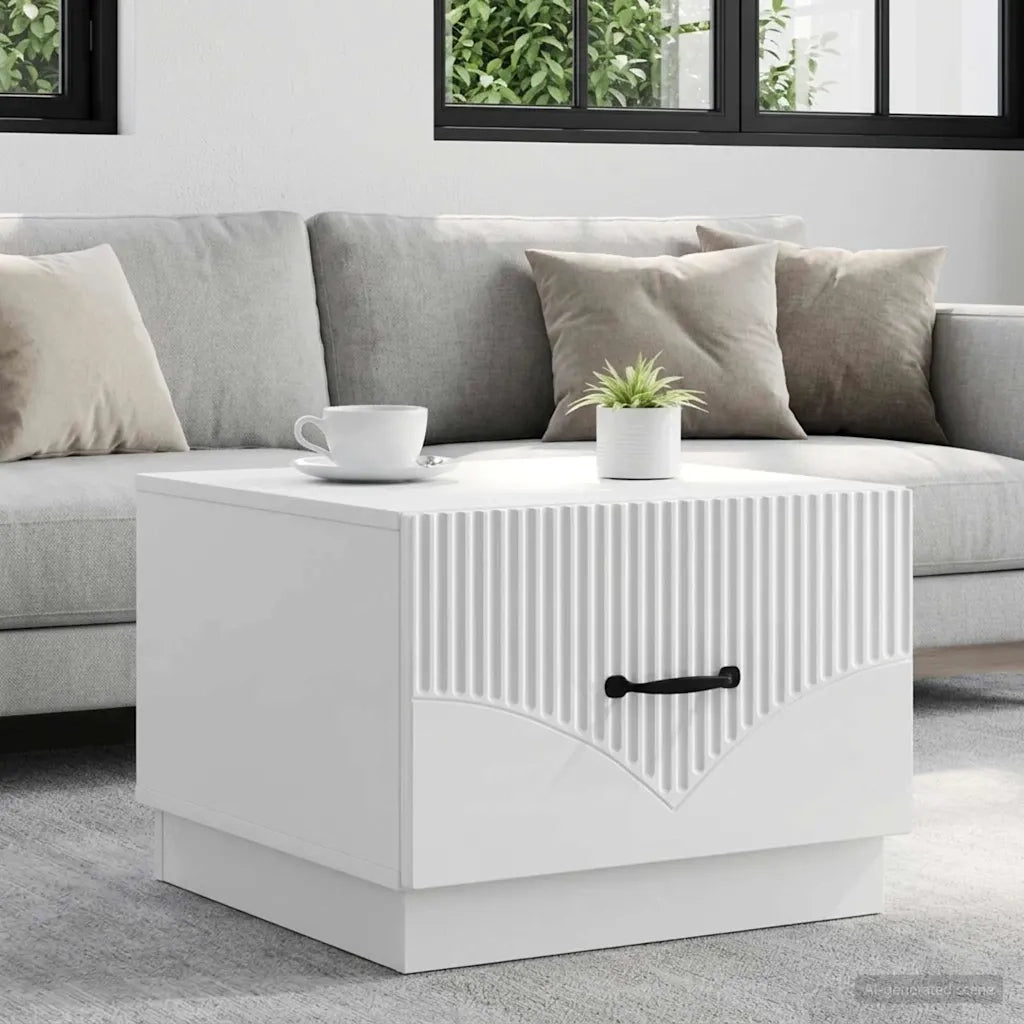 Tavolino da salotto con cassetto Bianco Lucido 49 x 50 x 37 cm 895429