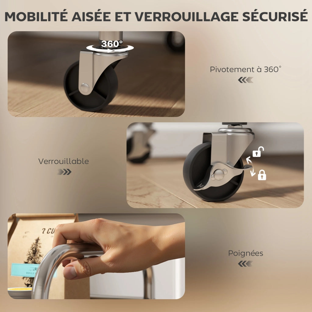 Tavolino da cucina a 4 livelli in acciaio inox ¨C zephmum ¨C argento 60x35x100 cm