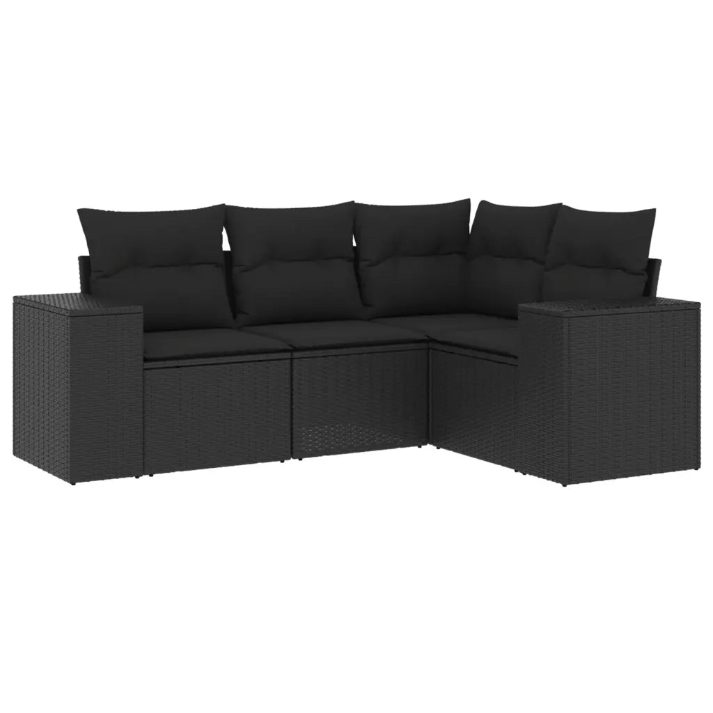 Salotto da Giardino-Set Divani da Giardino 4 pz con Cuscini Nero in Polyrattan 292382