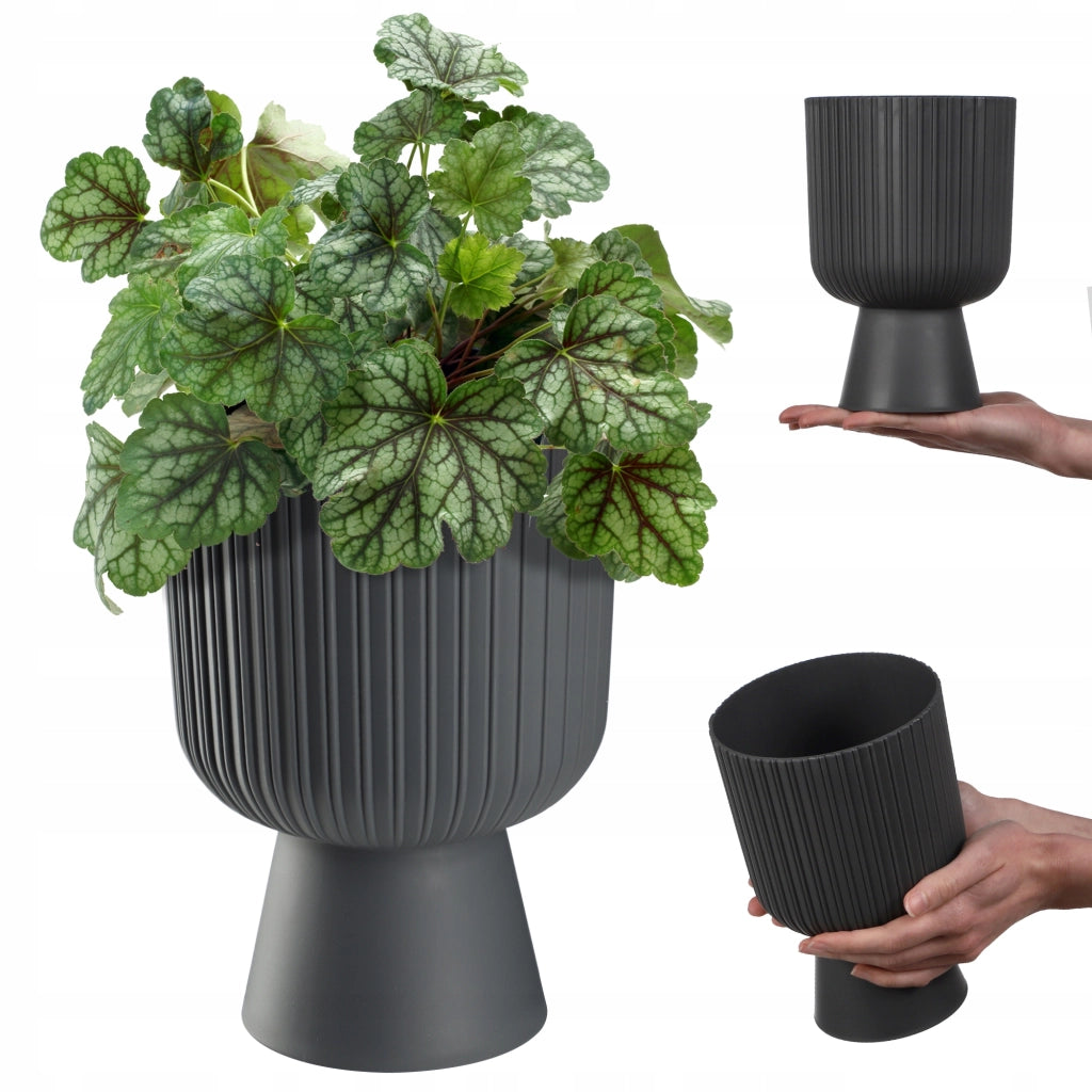Vaso da fiori KADAX, vaso per fiori, da giardino, con coperchio in plastica, 14 cm, supporto per fiori, grigio