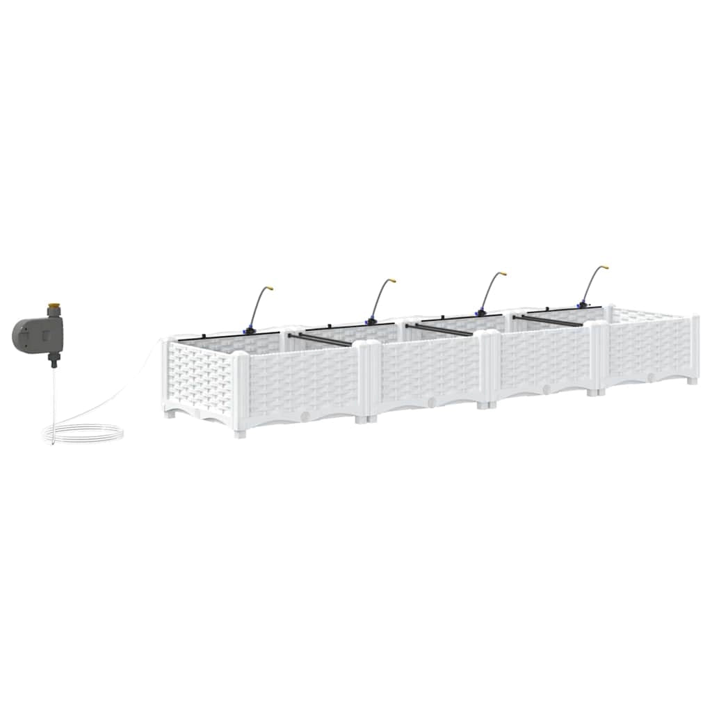 Set di 4 fioriere da giardino moderne con sistema di irrigazione 160 x 40 x 22 cm acciaio bianco 02_0058607
