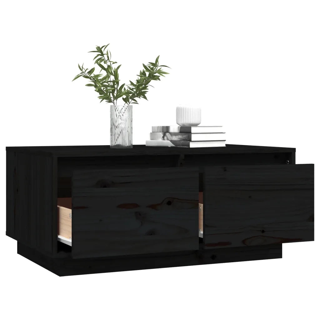 Tavolino da Salotto Nero 80x50x35 cm Legno Massello di Pino 814443