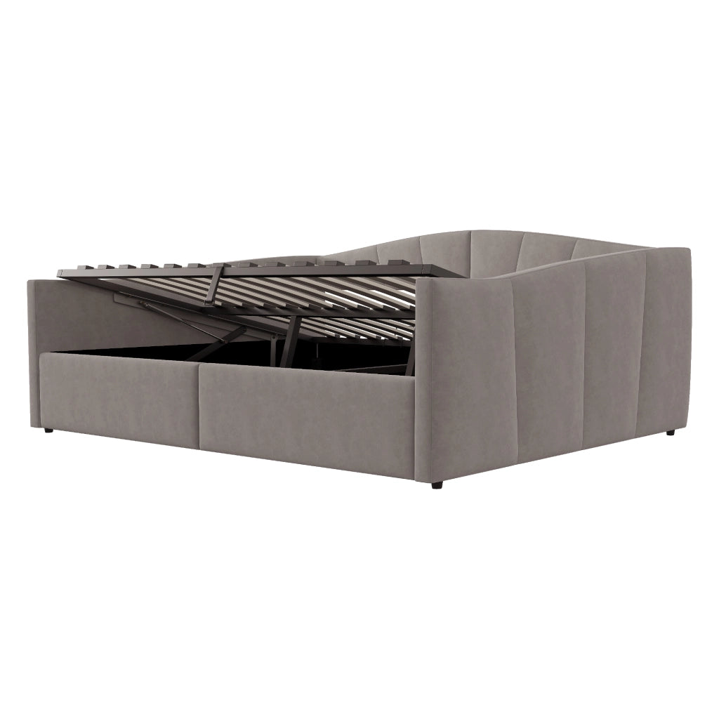 DESMIU Divano letto 140 × 200 cm 2 posti con contenitore idraulico e braccioli, senza materasso, in velluto grigio