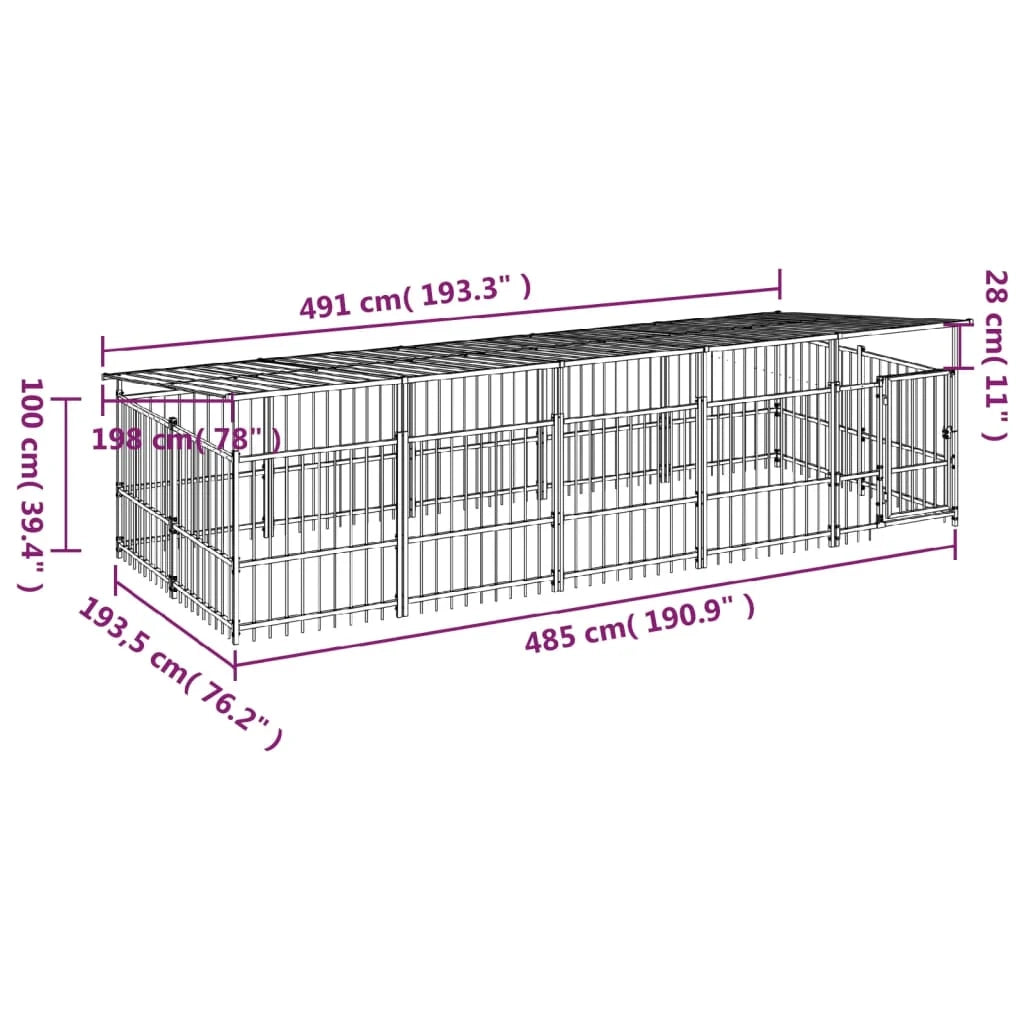 Cuccia gabbia per animali da esterno pac con tetto per cani in acciaio 9,38 m² nero 02_0041773