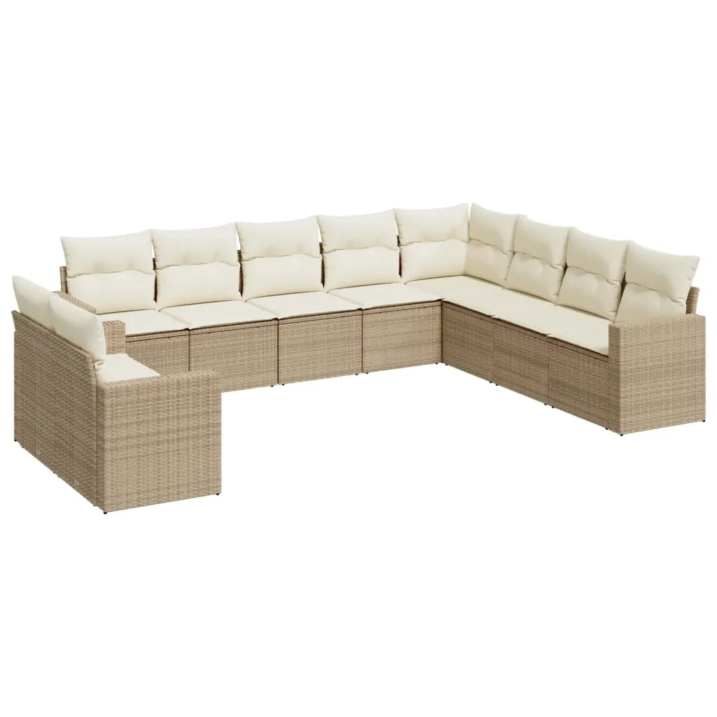 Set Divano da Giardino 10 pz con Cuscini Beige in Polyrattan 3251505