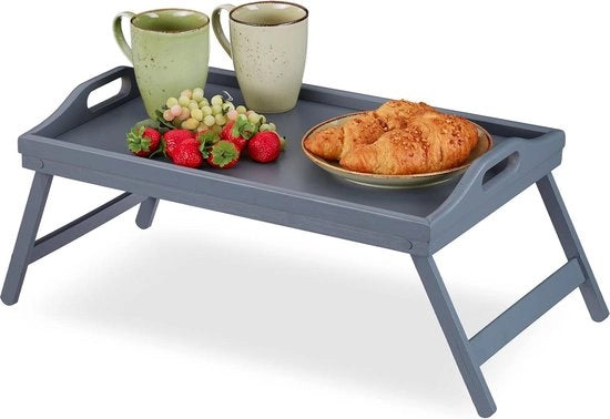 Tavolo da cucina in bambù pieghevole - bordo alto - tavola da colazione - grigio - 65x50x30 cm