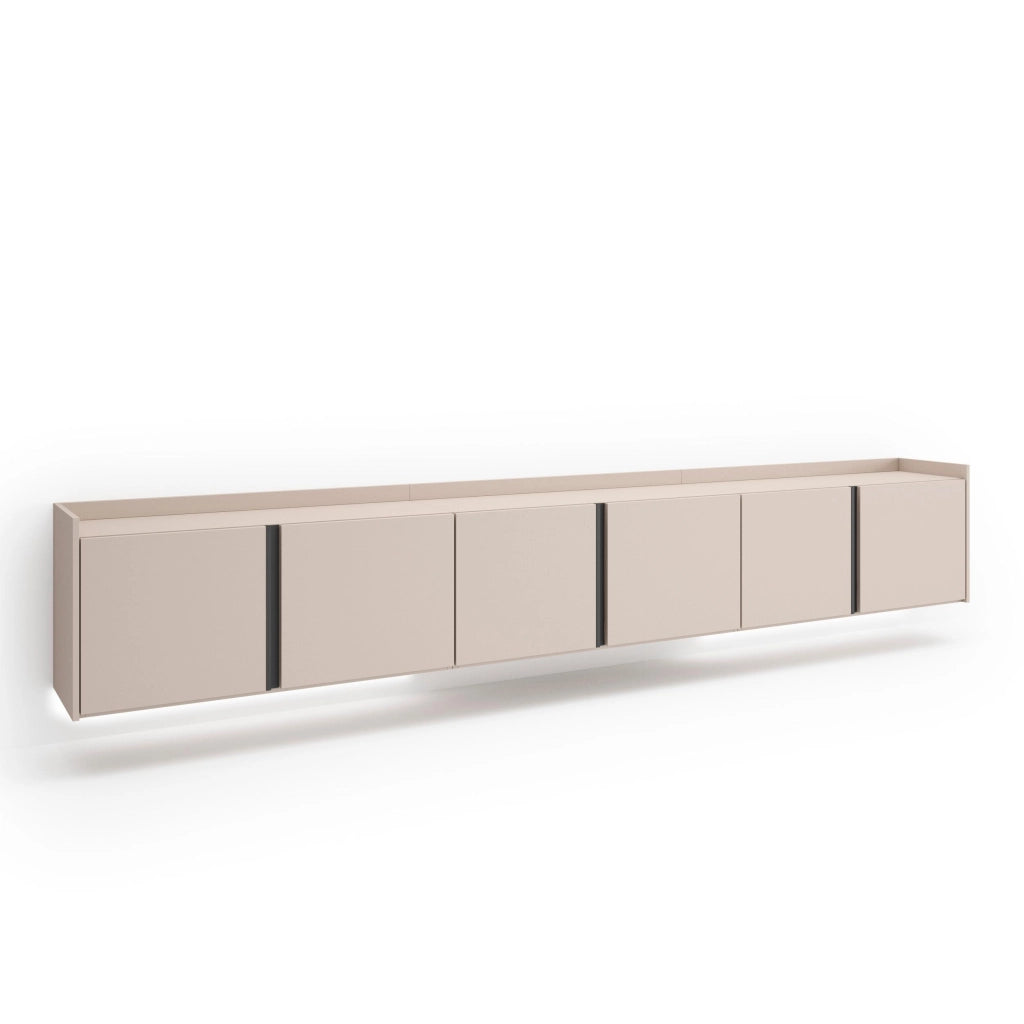 Mobile TV Soggiorno, 309x50x35 cm, Per TV fino a 80", Sospeso, da appendere, LED, Beige