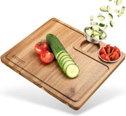 Piatto da servizio in legno di alta qualità - 100% FSC - piatto da taglio con contenitore di raccolta - piatto da tavola - set di piatti da taglio