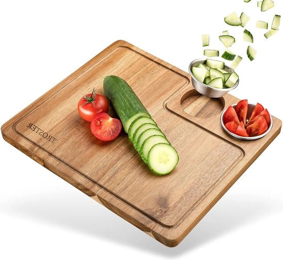 Piatto da servizio in legno di alta qualità - 100% FSC - piatto da taglio con contenitore di raccolta - piatto da tavola - set di piatti da taglio