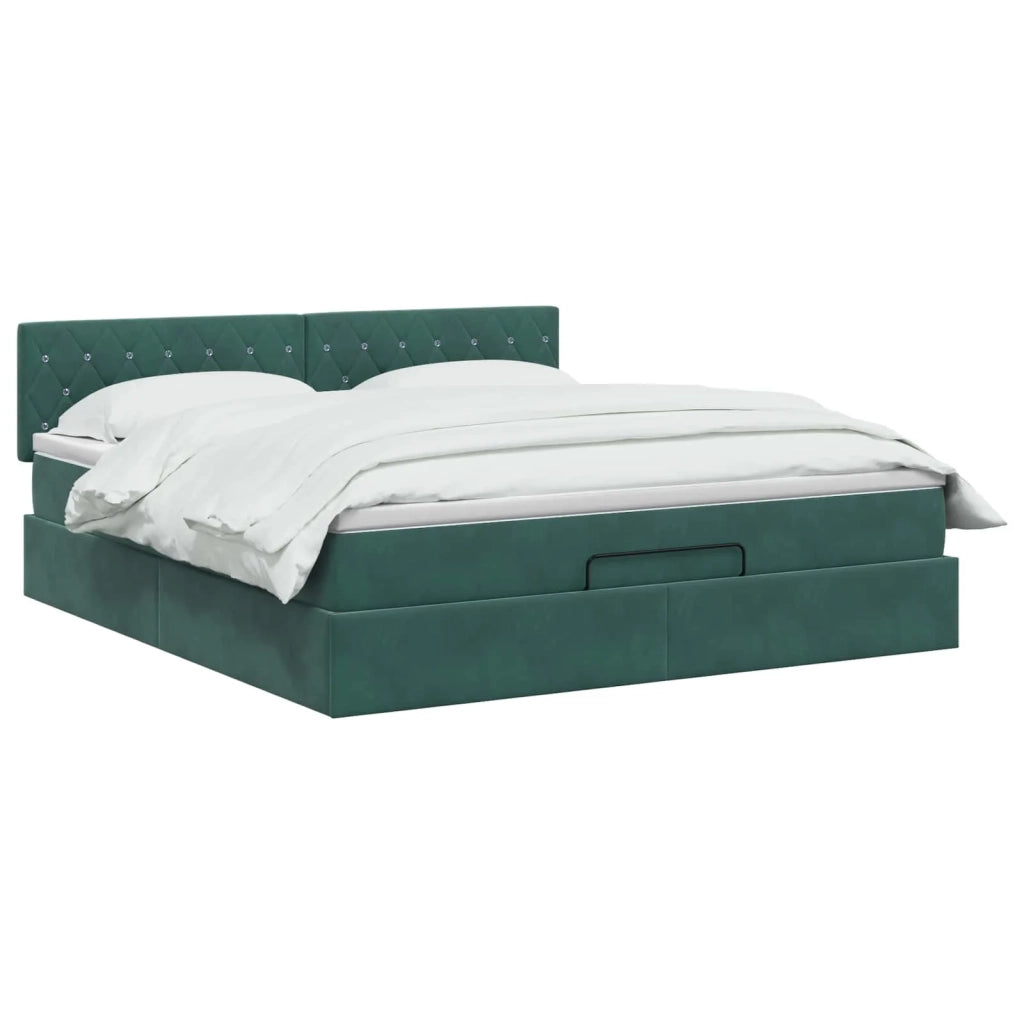 Letto Ottomano con Materasso e LED Verde Scuro 140 x 200 cm 3457074