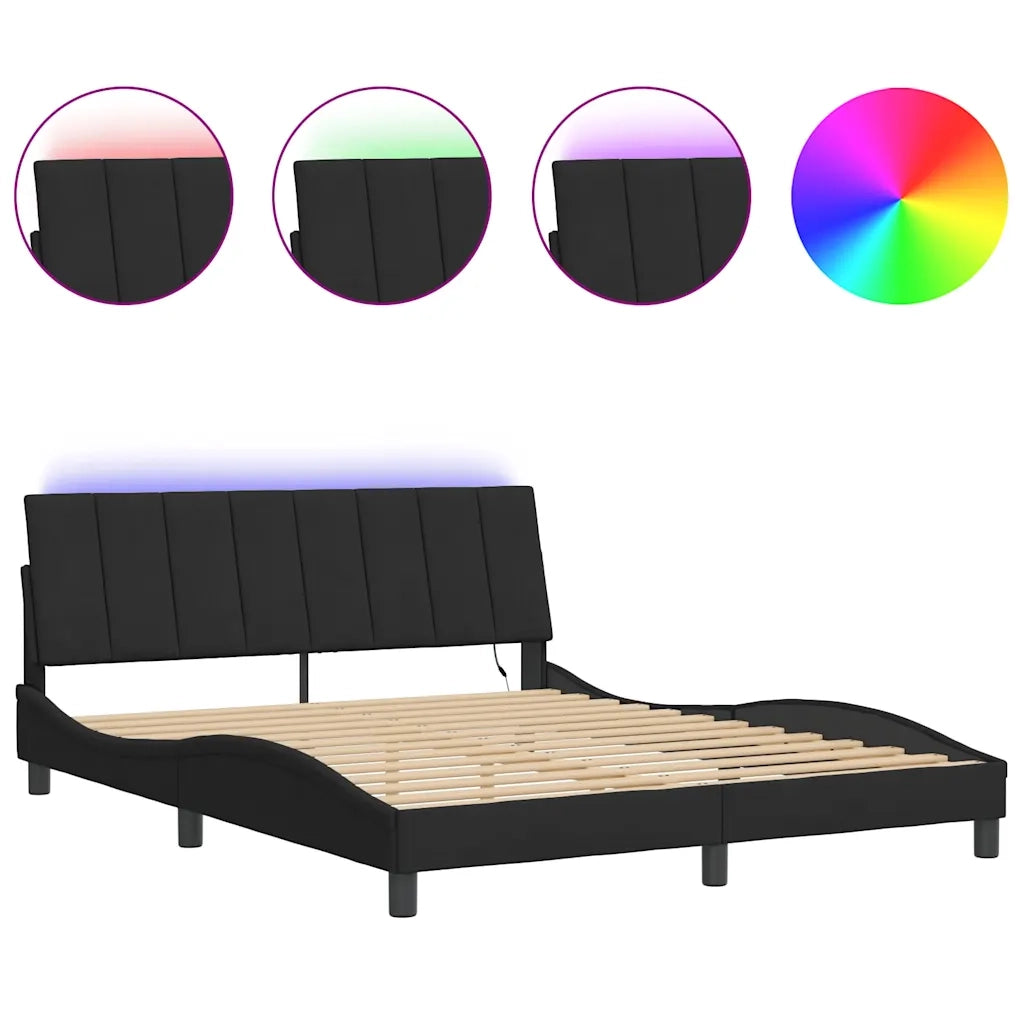 Giroletto con LED senza Materasso Hanko Nero 160x200 cm in Velluto