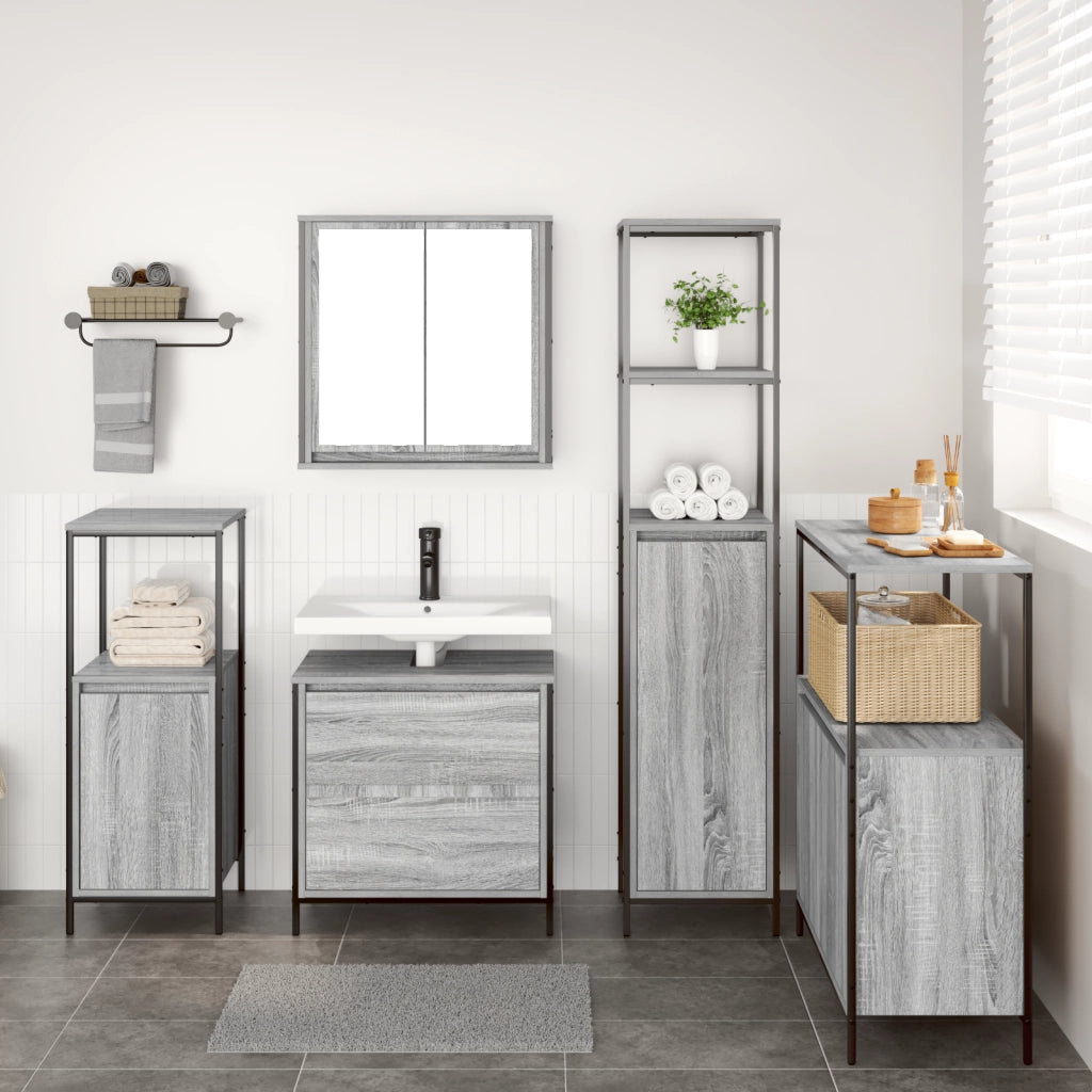 Set di mobili da bagno 5 pezzi vitaXL grigio sonoma in legno ingegnerizzato