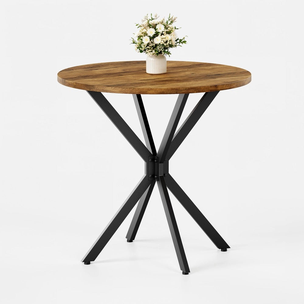Tavolo Rotondo in Legno Stile Rustico ¨C MINIMAL ¨C Marrone e Nero, 80 cm