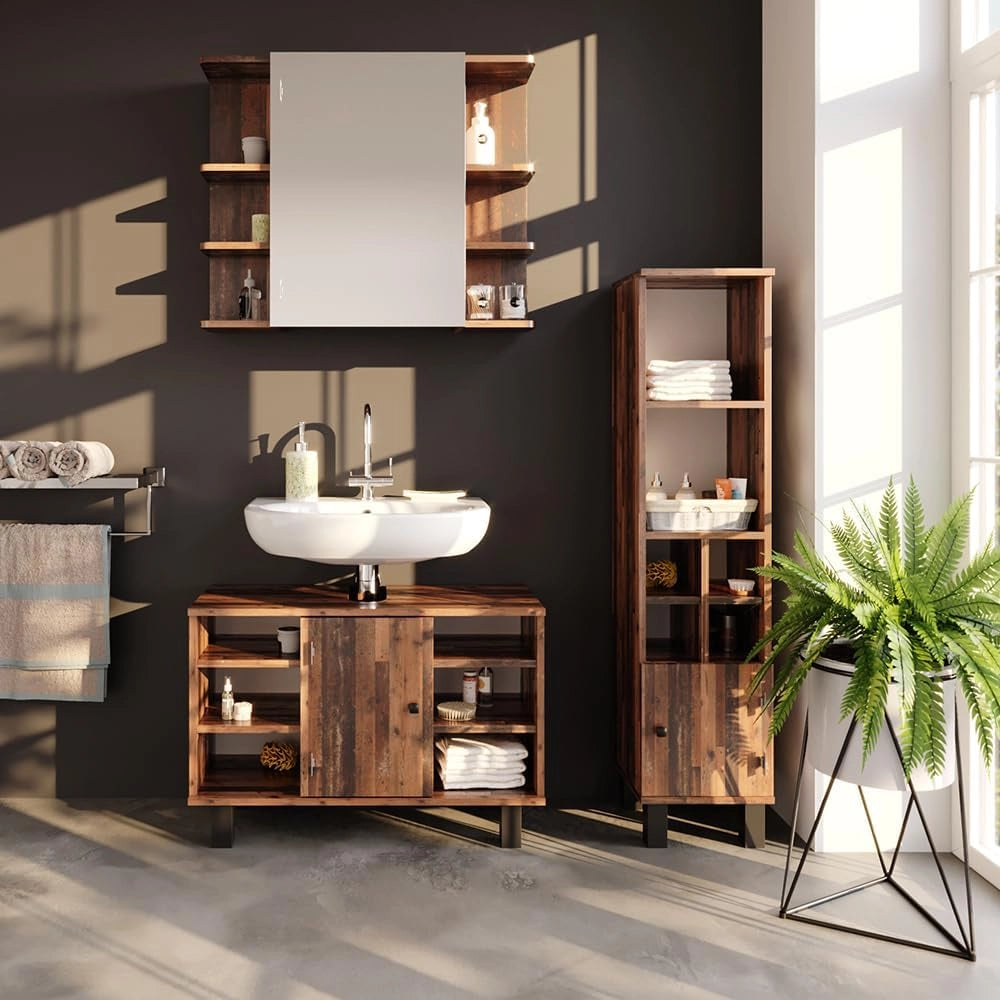 Mobiletto bagno Fynn, Rovere rustico, 30 x 130.6 cm porta piccola, per riporre accessori da bagno e come complemento a Fynn