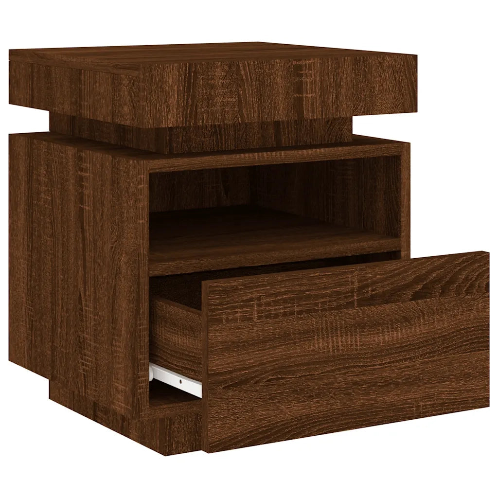 Comodino con Luci LED-Tavolino da notte Rovere Marrone 40x39x48,5 cm