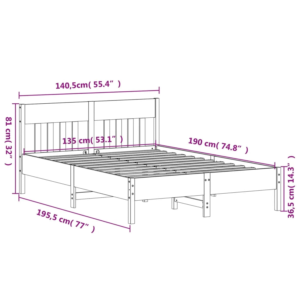 Letto senza Materasso Marrone Cera 135x190 cm in Legno di Pino 842669